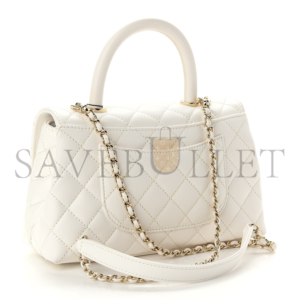 CHANEL MASTER CAVIAR QUILTED MINI COCO HANDLE FLAP WHITE (24*14*10cm)
